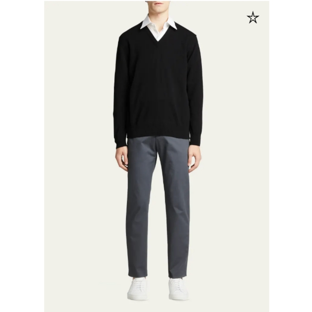 Giorgio Armani Wool Striped Knit Black Top V-Neck Sweater